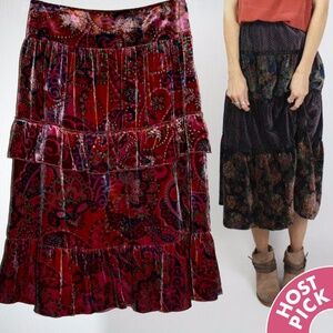 Boho Silk/Rayon Velvet Paisley Peasant Skirt EUC
